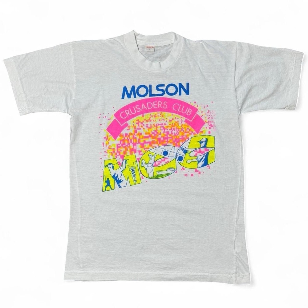 Vintage 80s Molson Canadian Crusaders Club Neon Graphic Retro T-shirt  18x25 Med